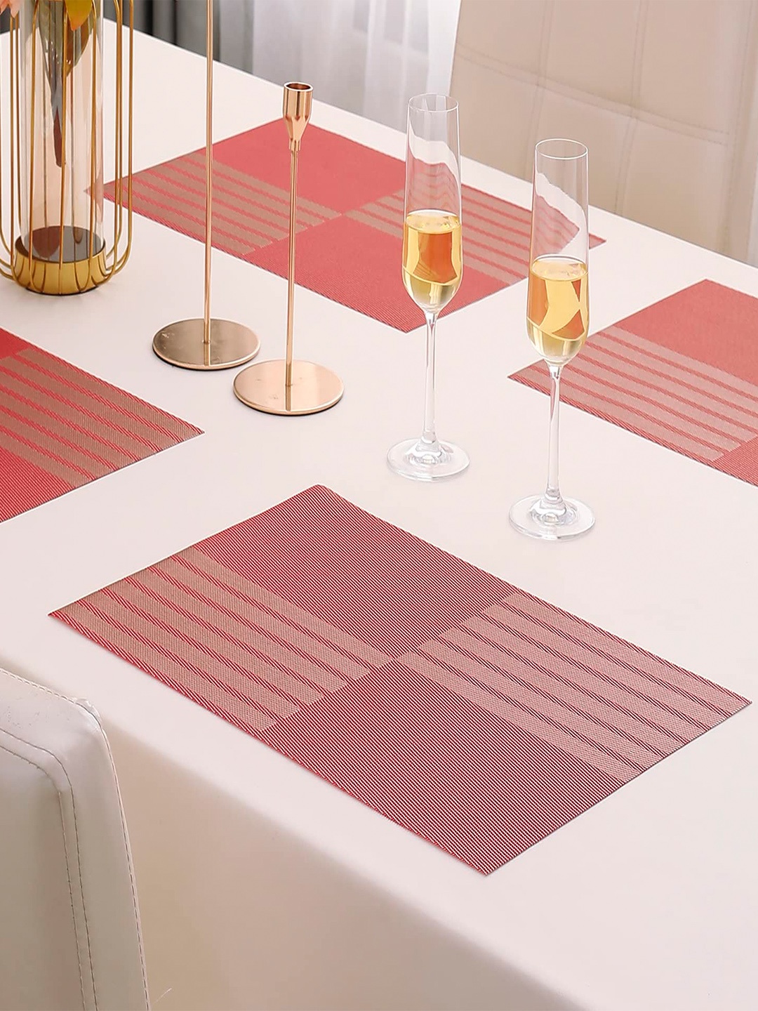 

HOKIPO Set Of 4 Red Striped Washable Table Placemats