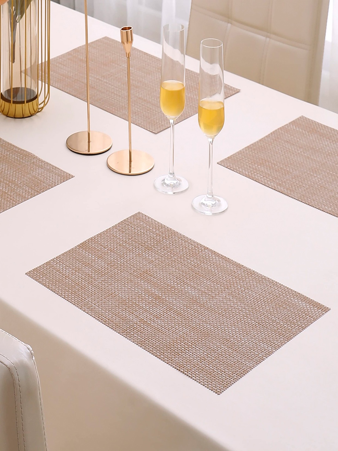 

HOKIPO Set Of 4 Beige Textured Washable Table Placemats, Brown