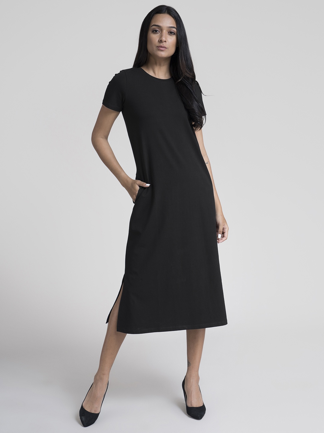 

FableStreet Women Black Solid A-Line Dress