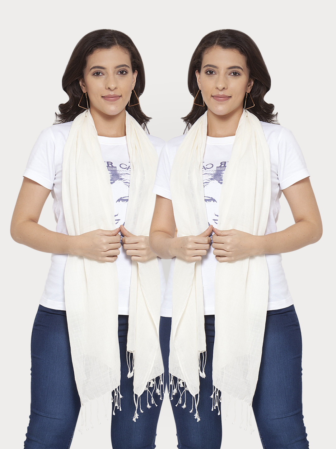 

KLOTTHE Women Pack Of 2 Off-White Solid Stoles