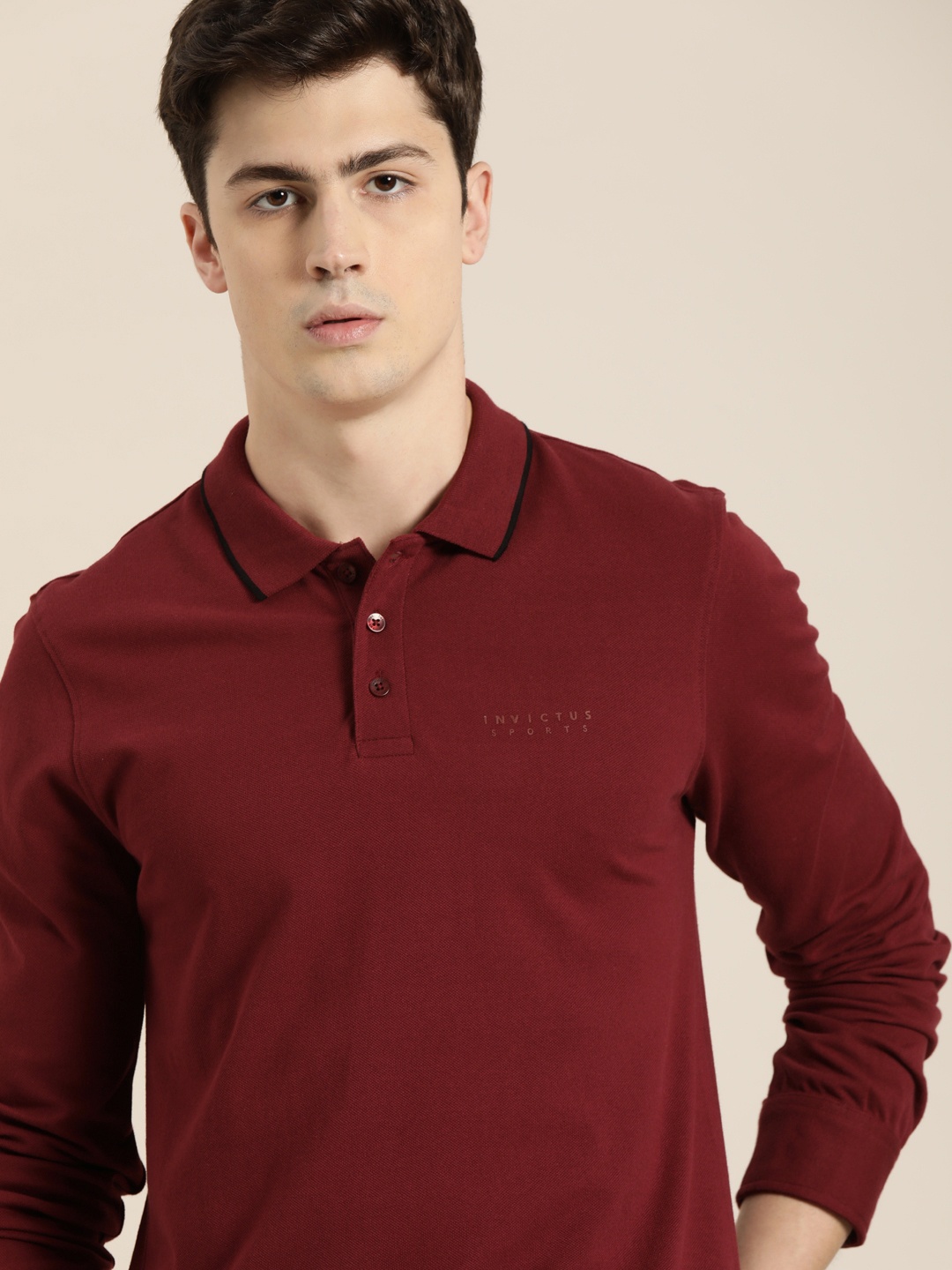 

INVICTUS Men Burgundy Solid Polo Collar Fresh-On T-shirt