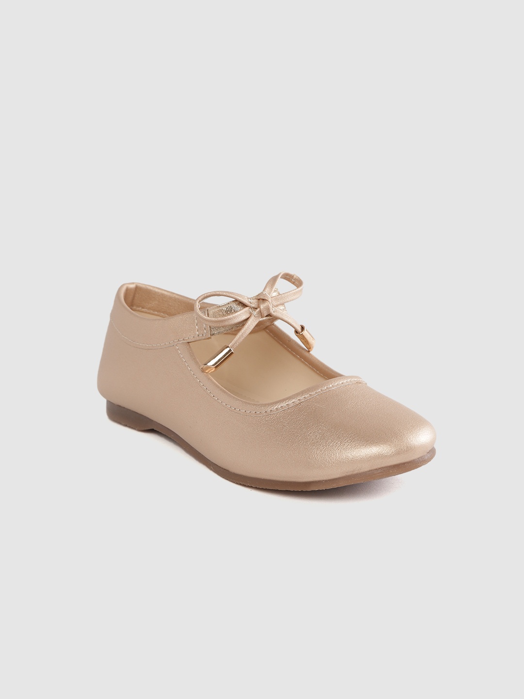 

YK Girls Rose Gold-Toned Solid Mary Janes with Bow Detail