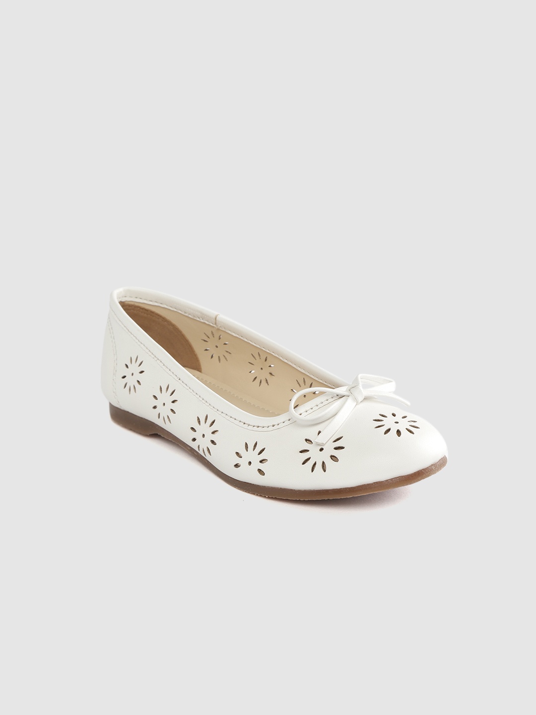 

YK Girls White Laser Cut Ballerinas with Bow Detail