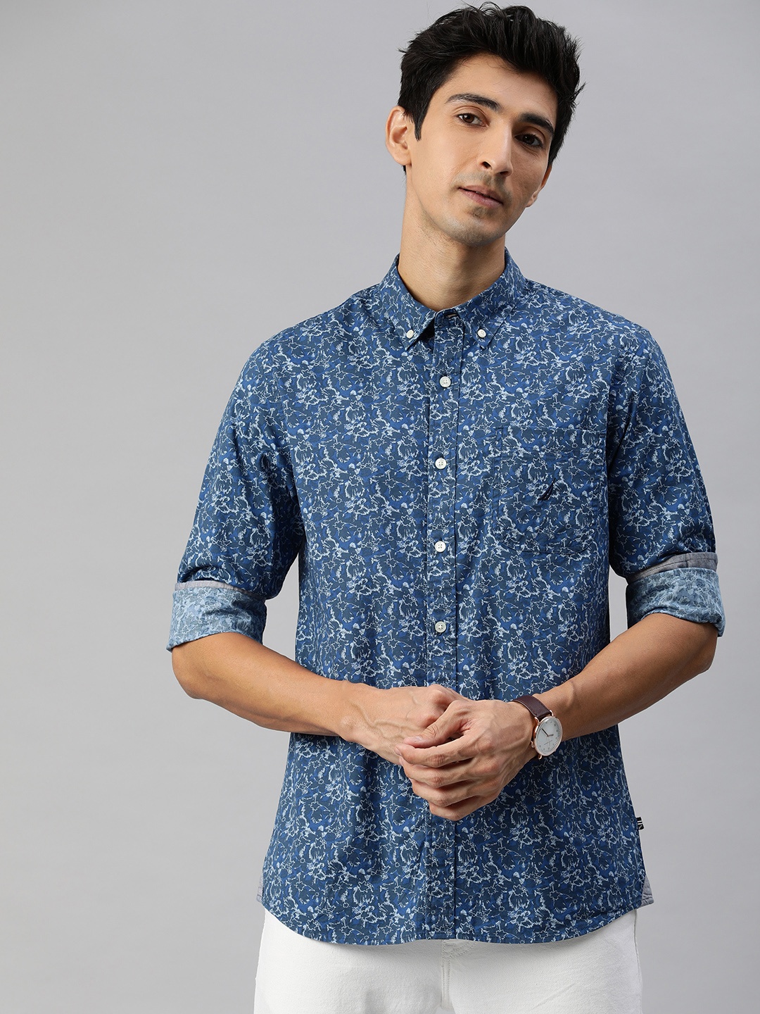 

Nautica Men Blue & White Slim Fit Printed Casual Shirt