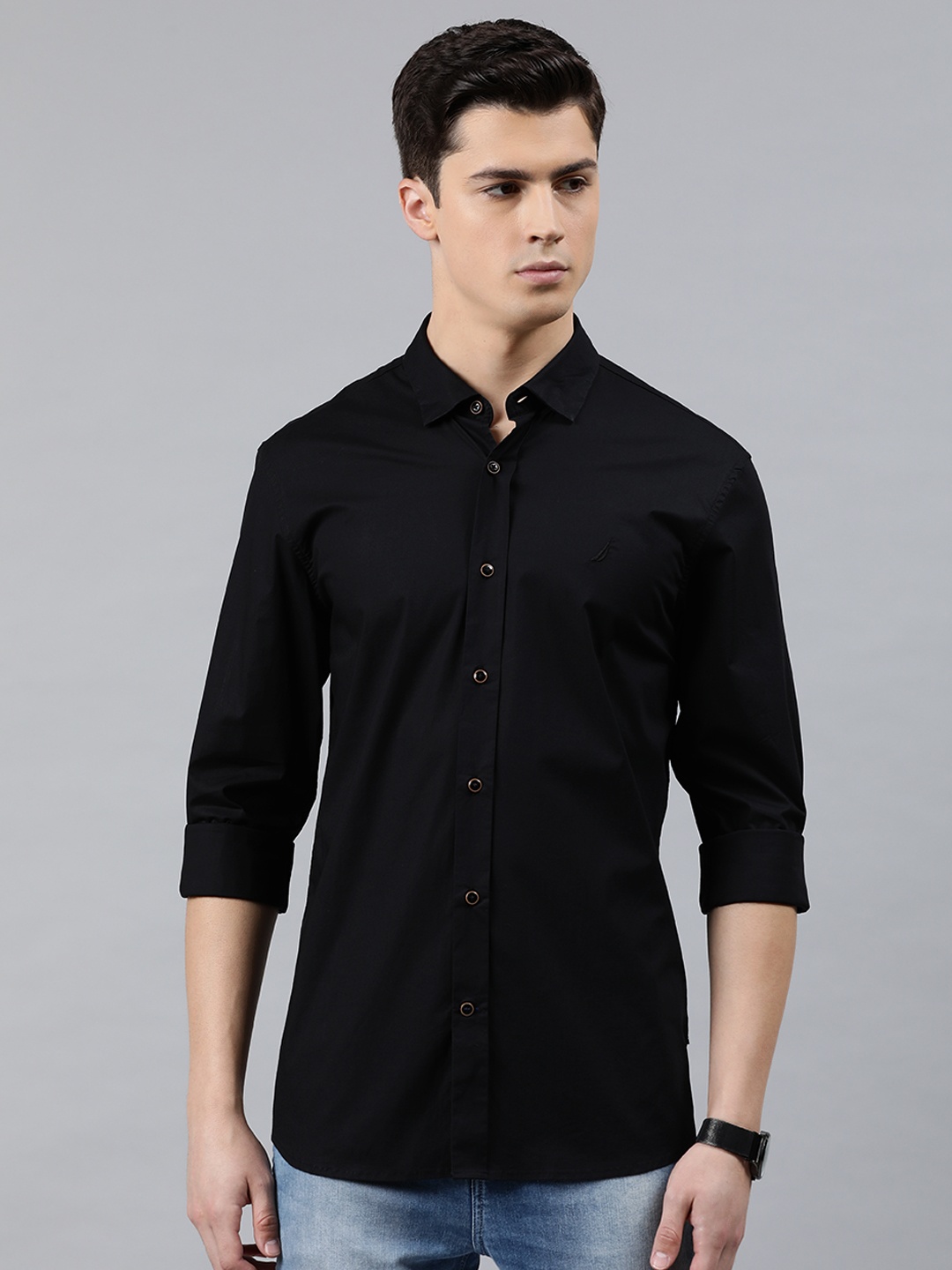 

Nautica Men Black Slim Fit Solid Casual Shirt