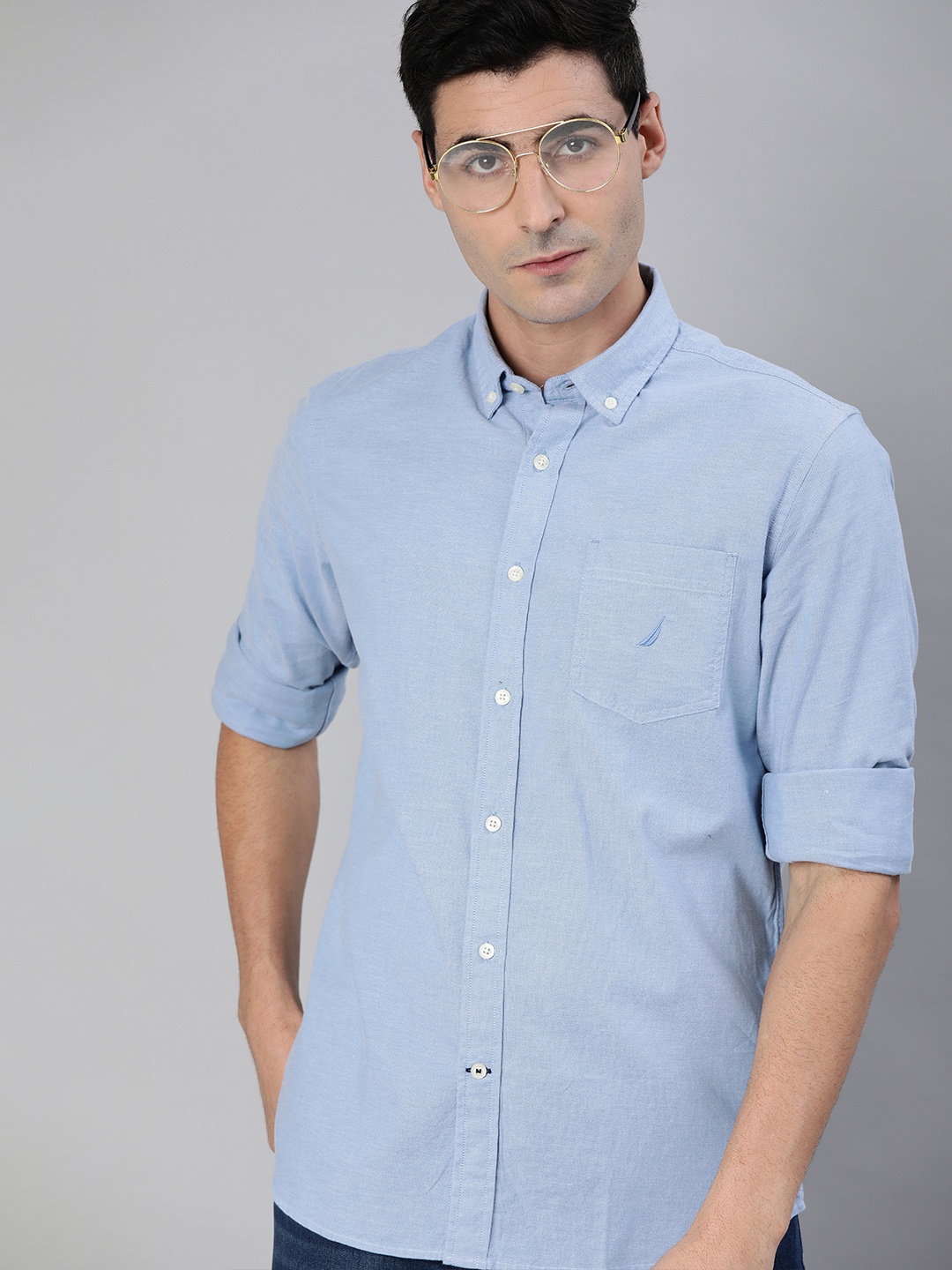 

Nautica Men Blue Regular Fit Solid Casual Shirt