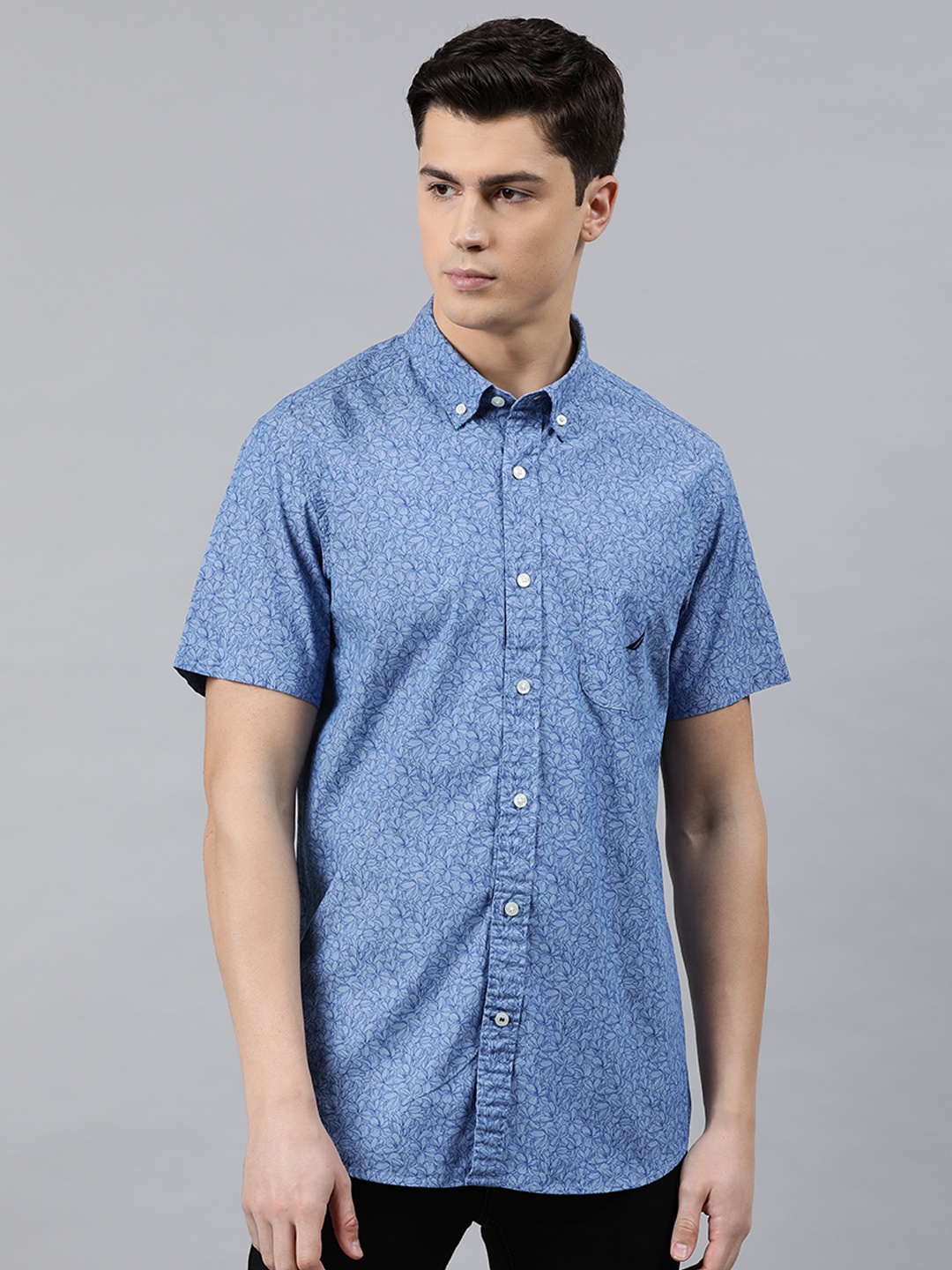 

Nautica Men Blue Classic Regular Fit Printed Casual Shirt