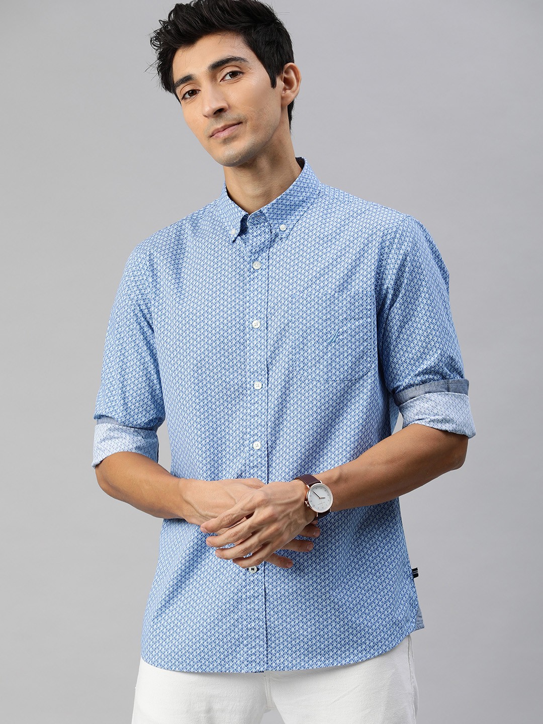 

Nautica Men Blue & White Slim Fit Printed Casual Shirt