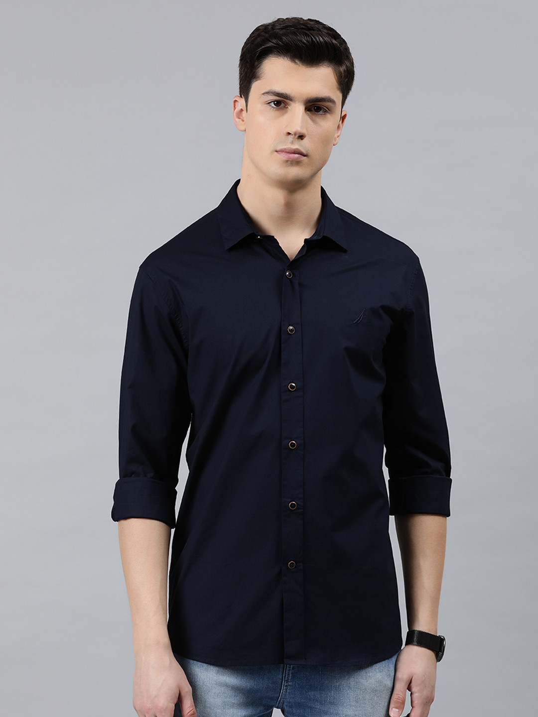 

Nautica Men Navy Blue Slim Fit Solid Casual Shirt