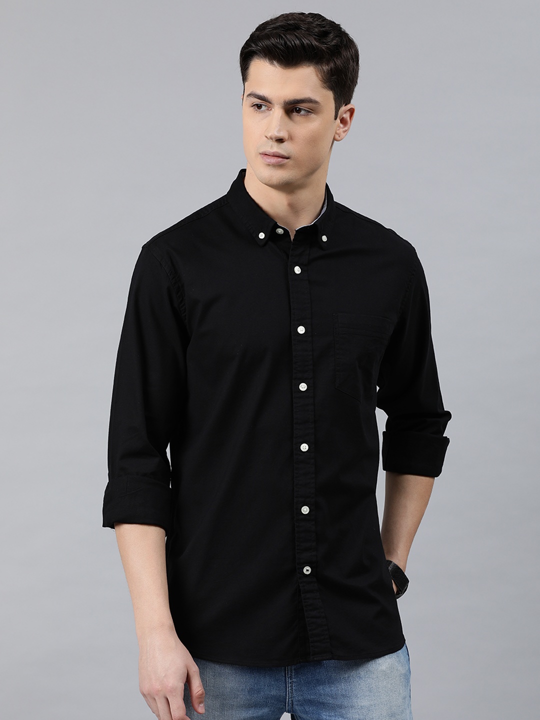

Nautica Men Black Classic Regular Fit Solid Casual Shirt