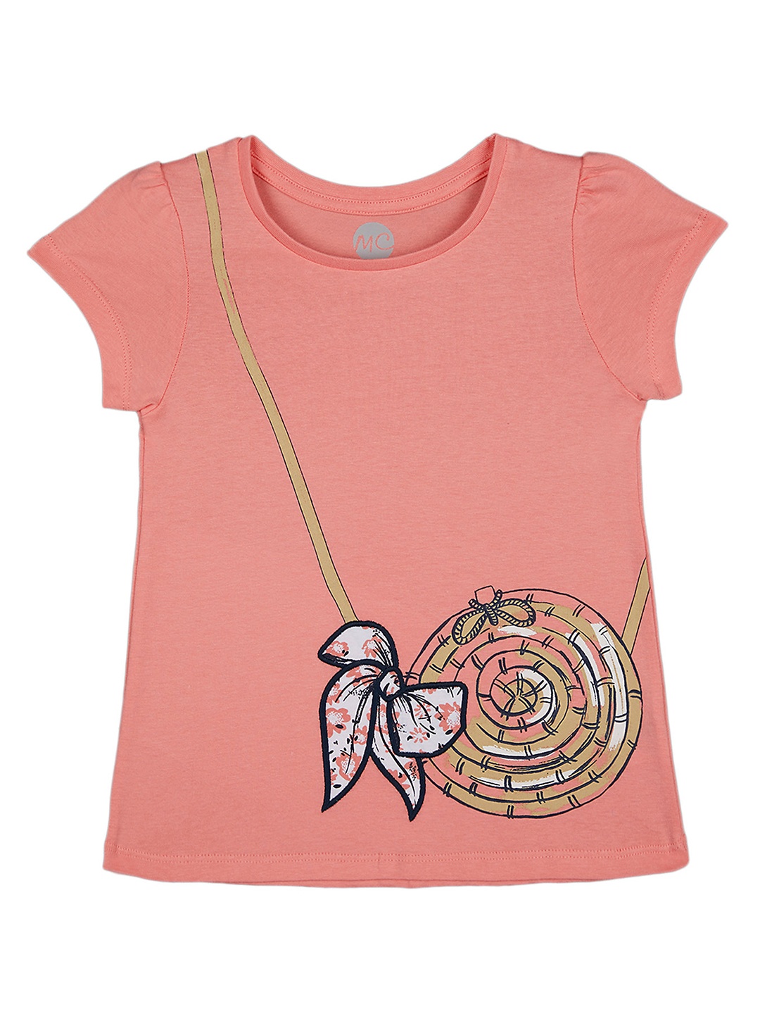 

mothercare Girls Peach-Coloured Printed Round Neck T-shirt