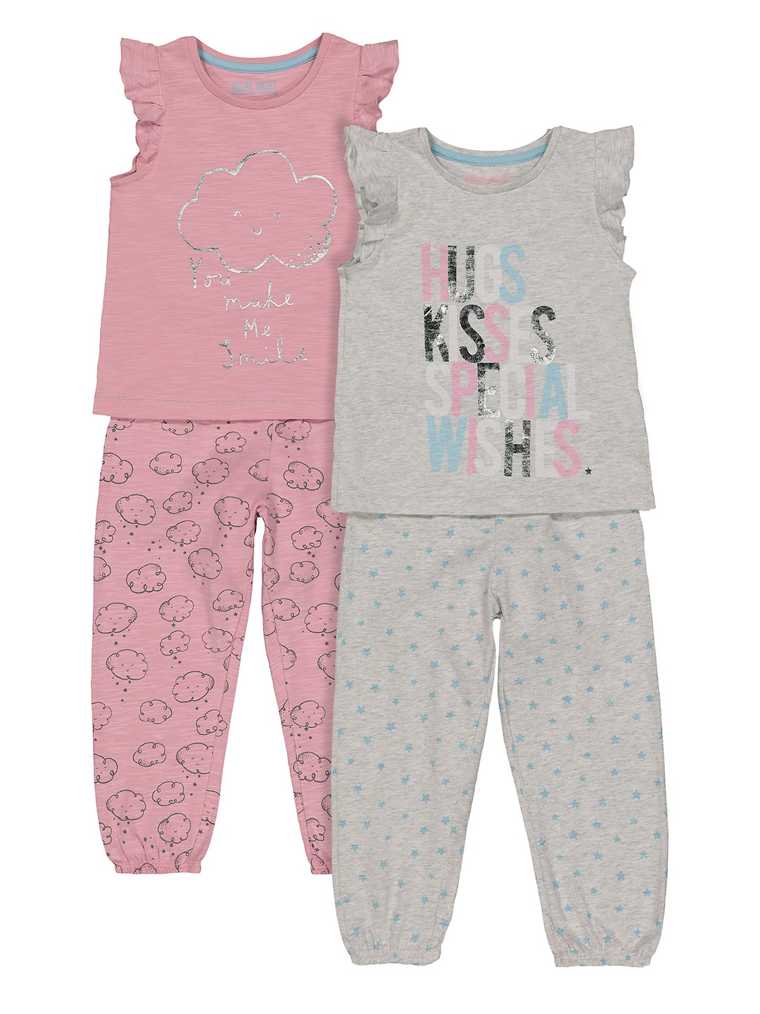 

mothercare Girls Grey & Pink Printed Night suit