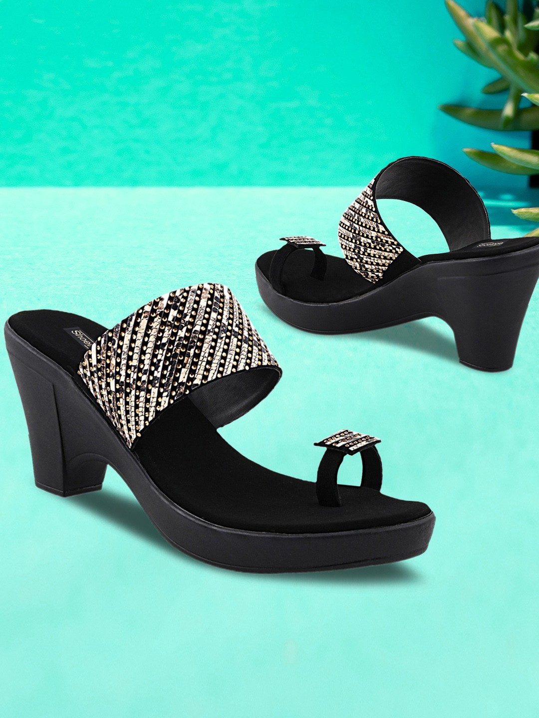 

Shoetopia Women Black Embellished Block Heels
