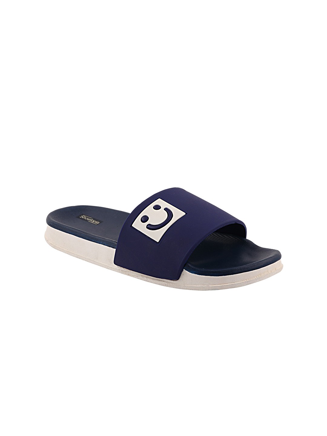 

Shoetopia Women Navy Blue & White Printed Sliders