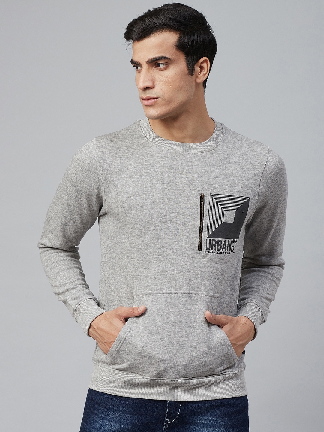 

Blackberrys Men Grey Melange Printed Sweatshirt