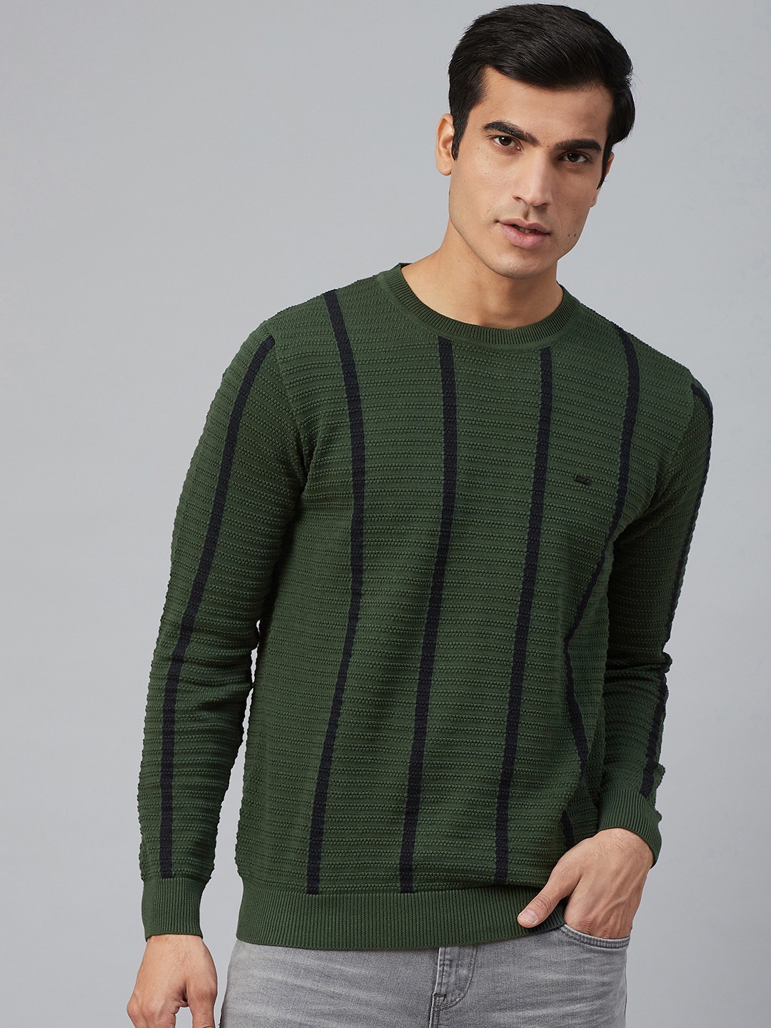 

Blackberrys Men Olive Green Self Design Pullover