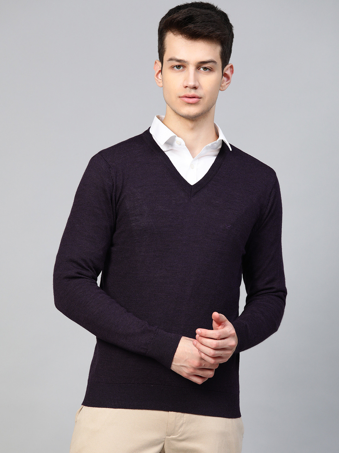 

Blackberrys Men Aubergine Solid Pullover Sweater, Purple