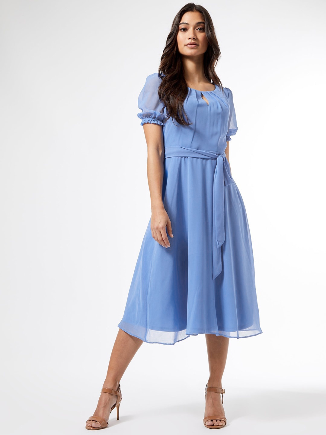 

DOROTHY PERKINS Women Blue Solid A-Line Dress With Belt