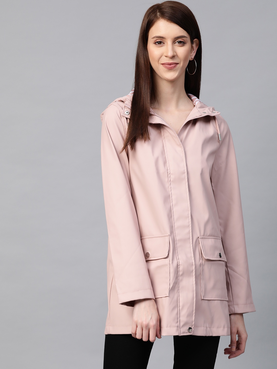 

DOROTHY PERKINS Women Pink Solid Hooded Rain Jacket