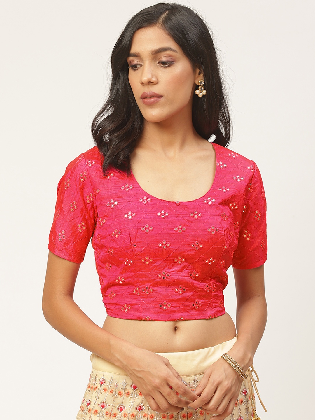 

Shaily Women Pink Mirror Work Saree Blouse