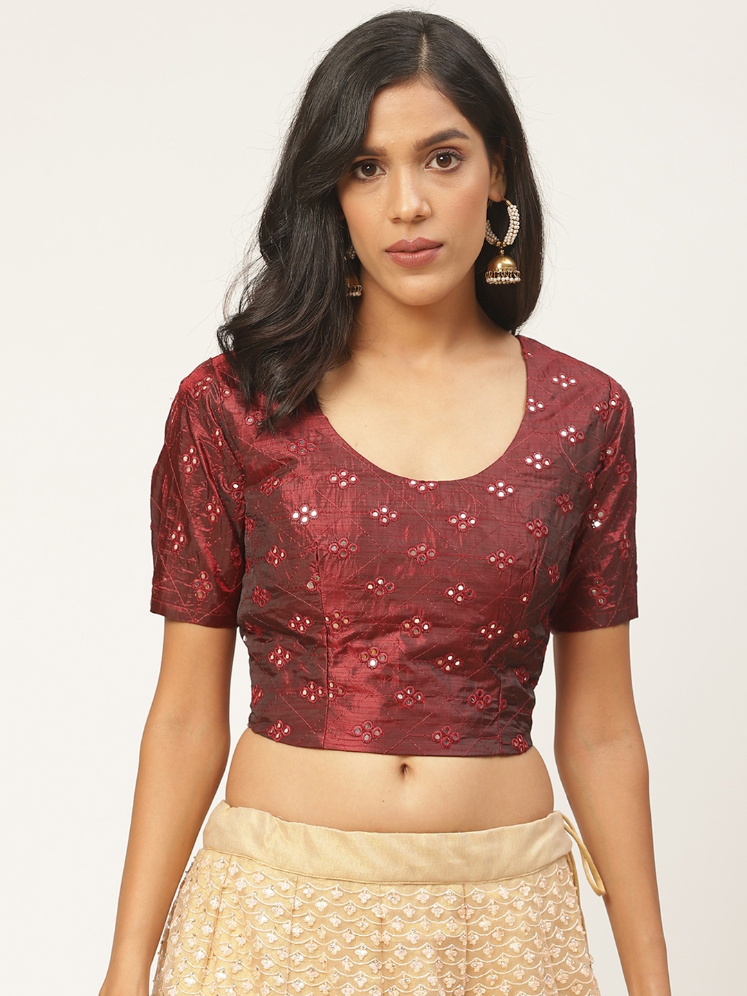 

Shaily Women Maroon & Grey Dual Tone Embellished Saree Blouse