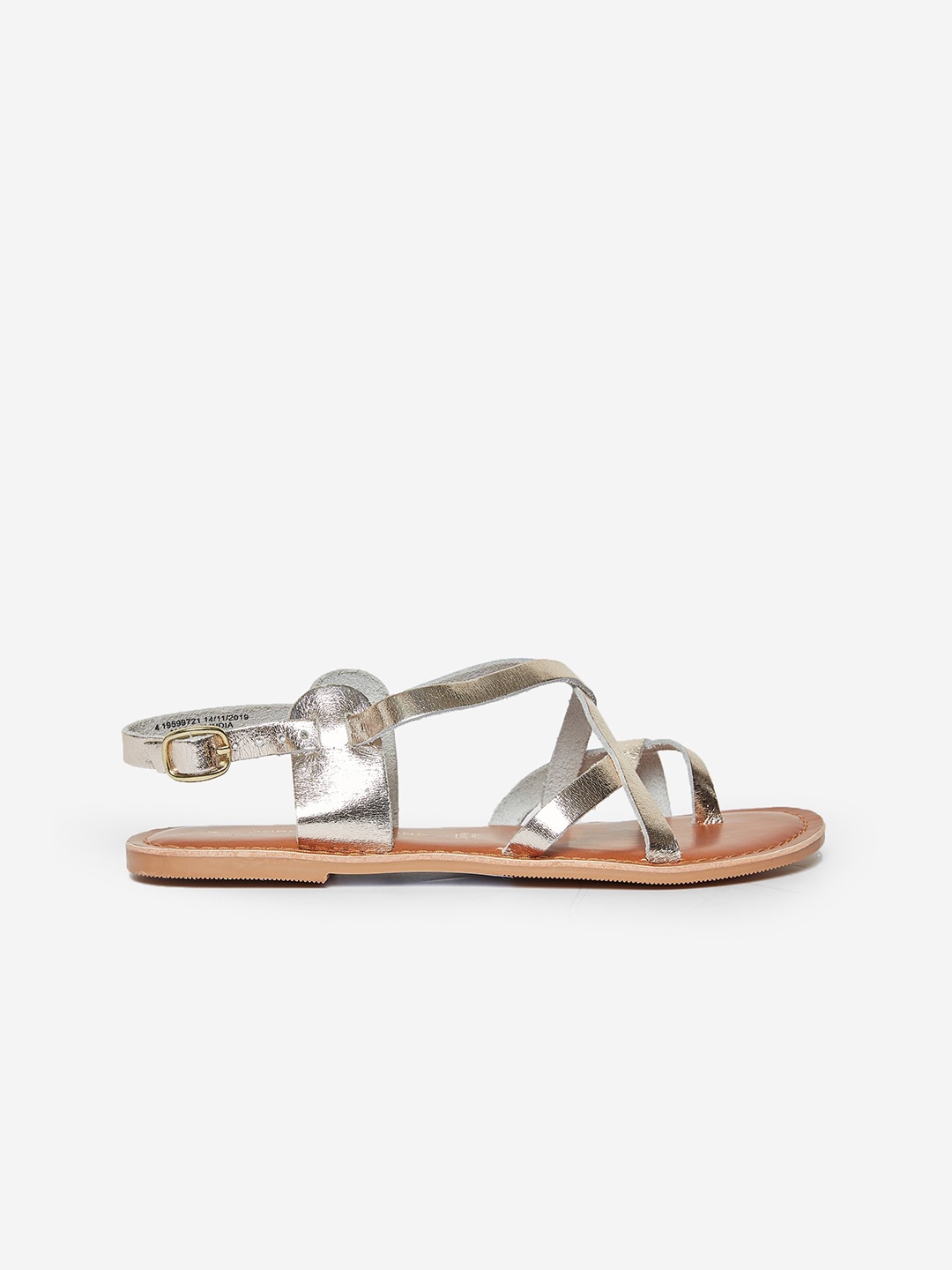

DOROTHY PERKINS Women Gold-Toned Solid Leather Strappy One Toe Flats