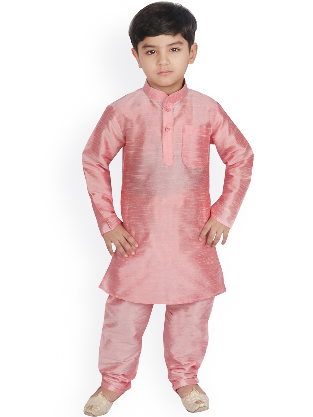 

SG YUVRAJ Boys Peach-Coloured Solid Raw Silk Kurta with Pyjamas