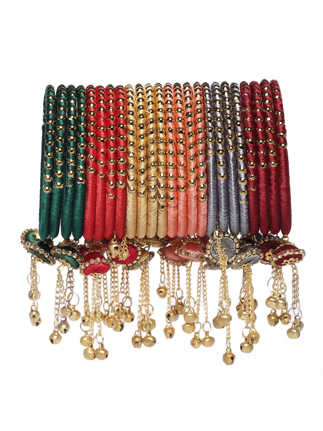 

AccessHer Set of 24 Multicoloured Brass-Plated Silk Thread Bangles, Multi
