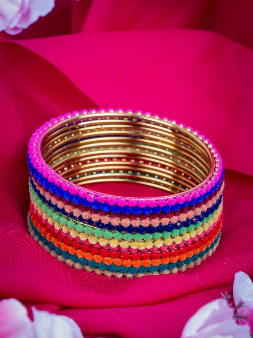 

AccessHer Multicoloured Set of 12 Brass-Plated Silk Thread Bangles, Multi