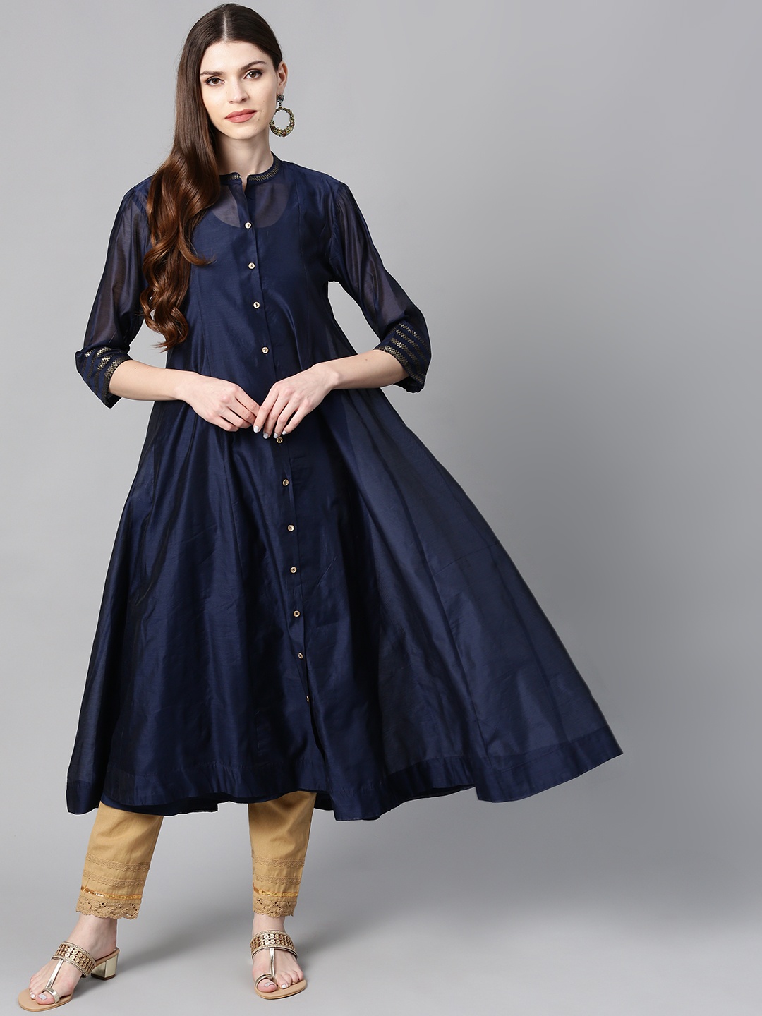 

Juniper Women Navy Blue Solid Layered Anarkali Kurta