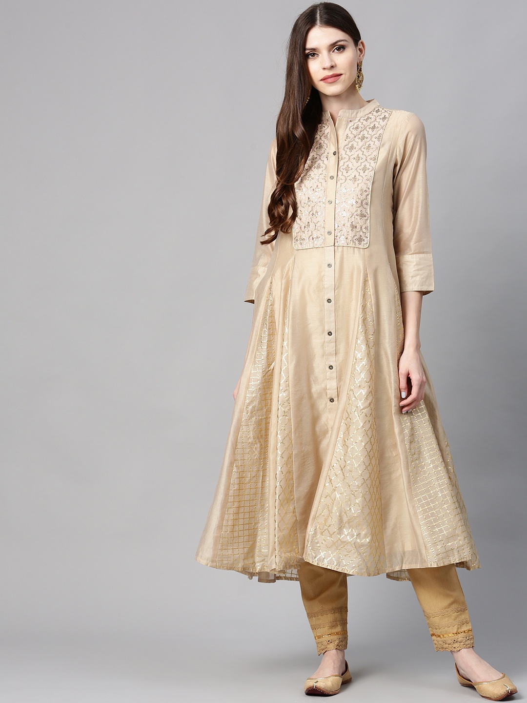 

Juniper Women Beige & Golden Printed Anarkali Kurta