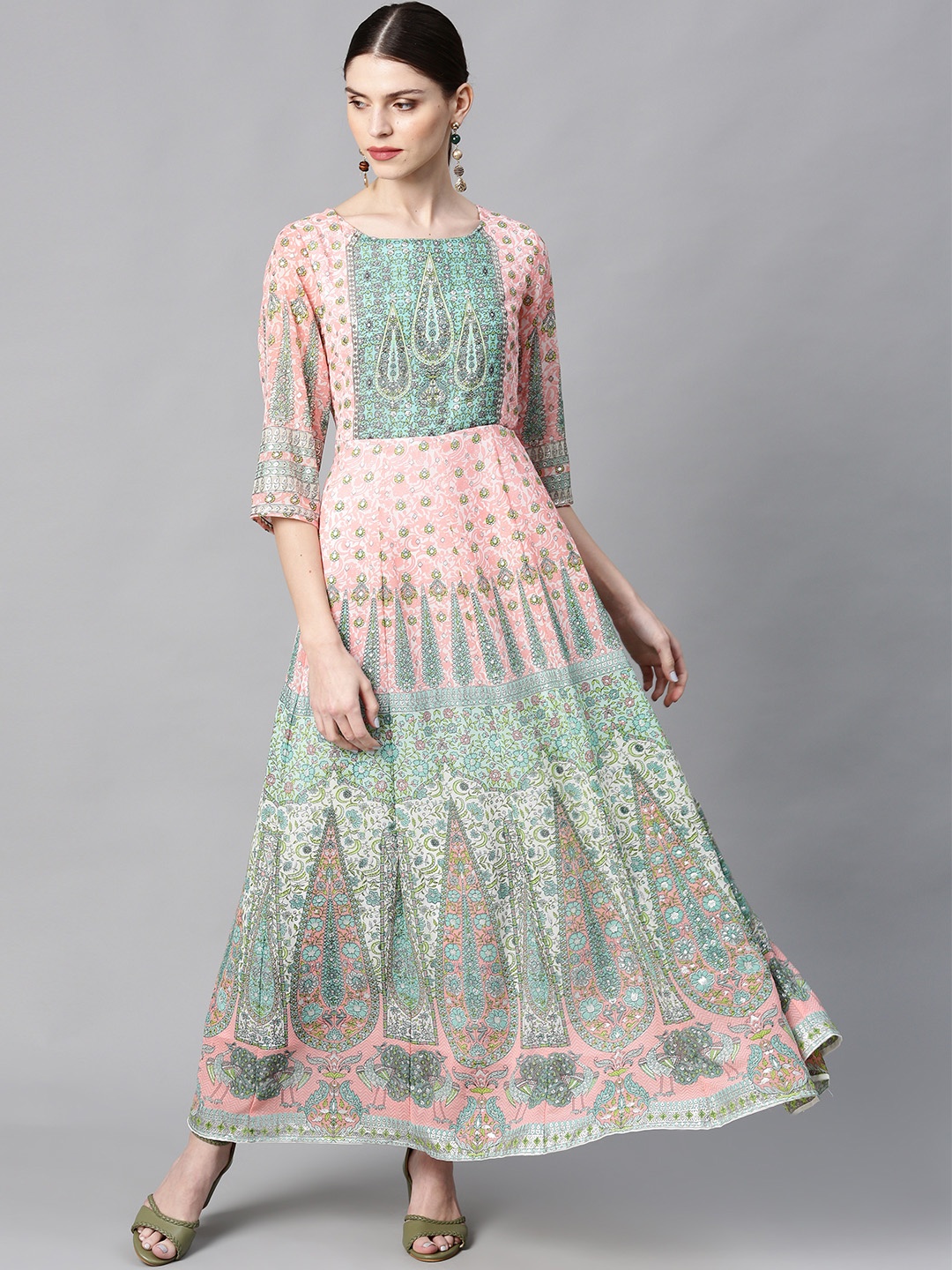 

Juniper Women Pink & Green Printed Maxi Dress