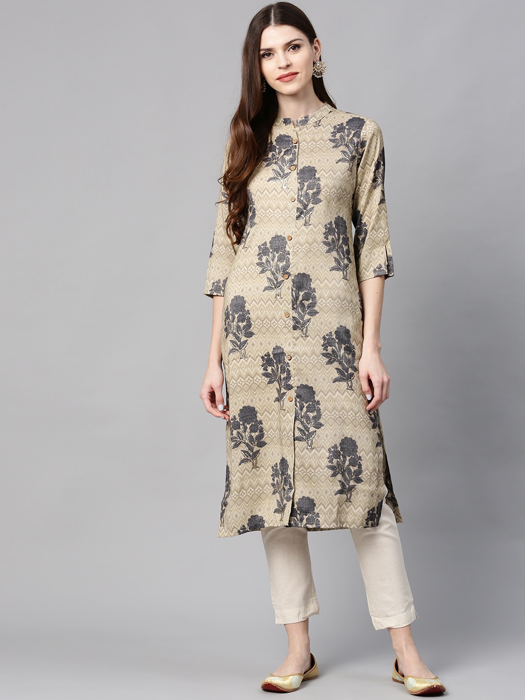 

Juniper Women Beige & Grey Printed Straight Kurta