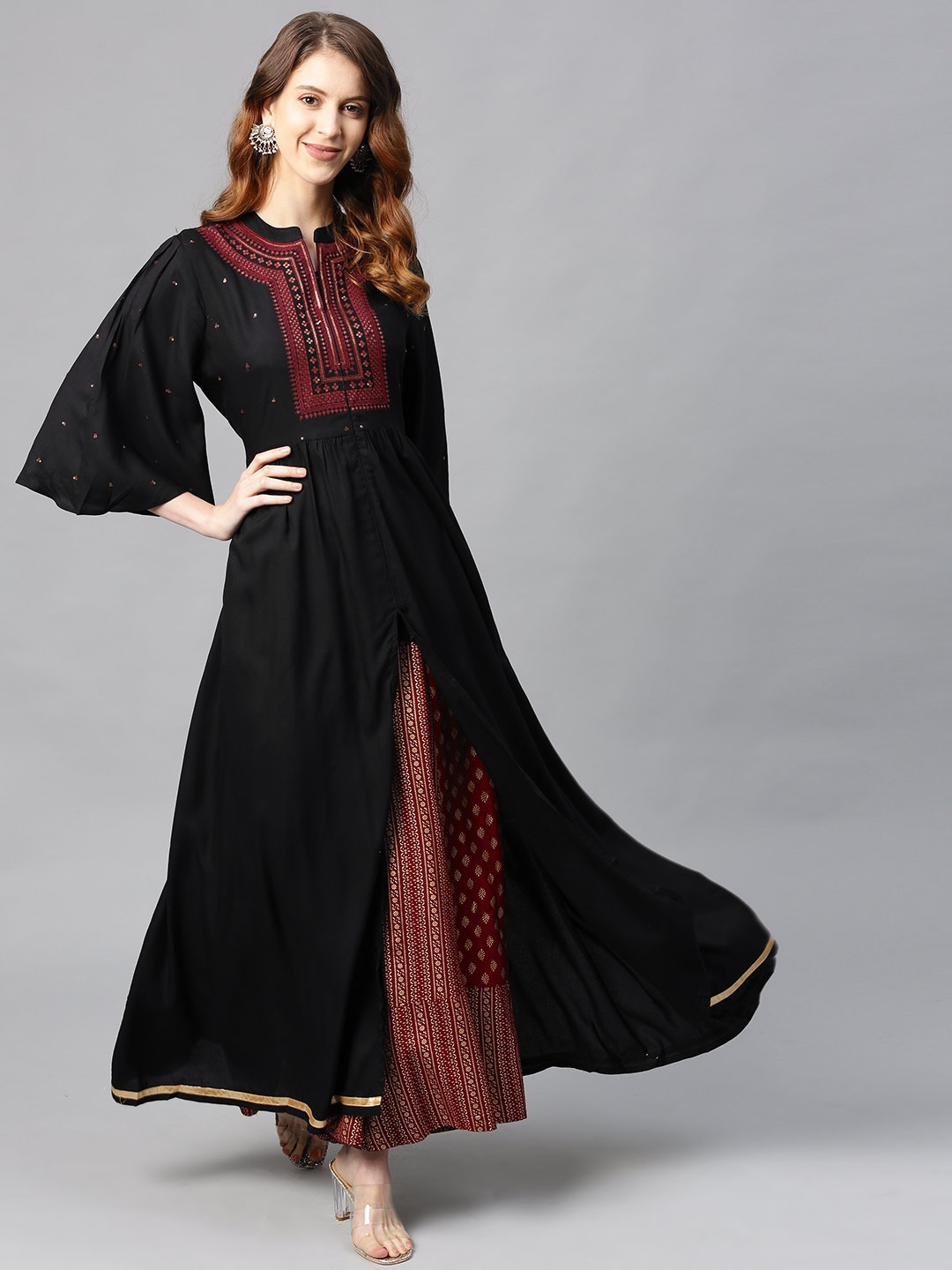 

Juniper Women Black & Maroon Yoke Design Kurta with Palazzos
