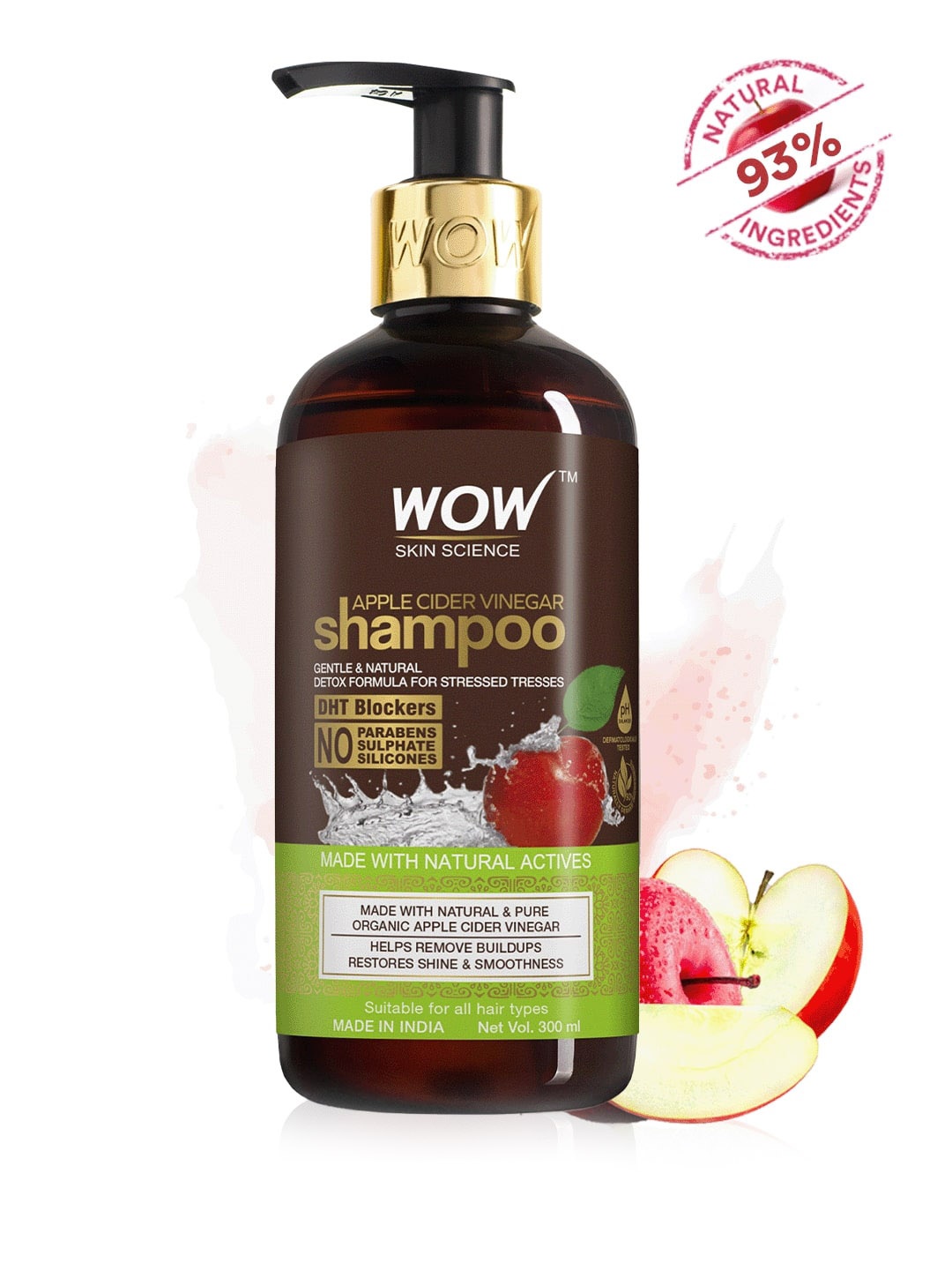 

WOW SKIN SCIENCE Apple Cider Vinegar Shampoo Restores Shine-No Parabens, Sulphates - 300ml, Brown