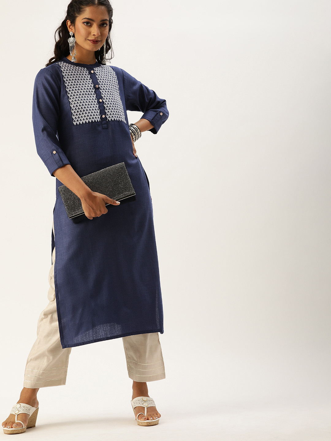 

Varanga Women Blue Yoke Design Straight Kurta