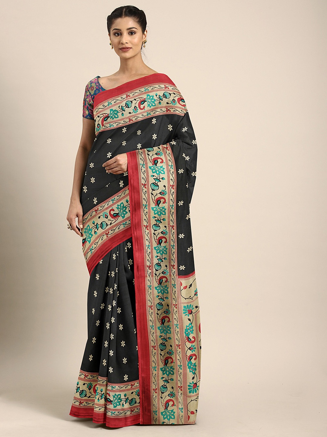 

KALINI Black & Beige Art Silk Printed Saree