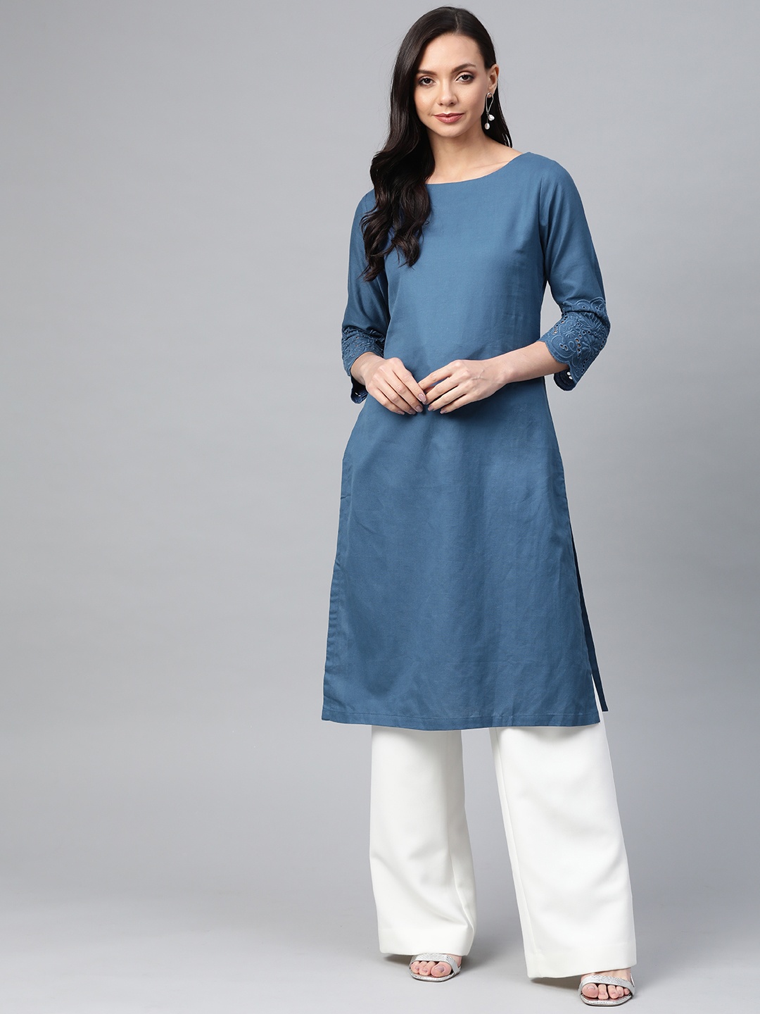 

Biba Women Blue Solid Straight Kurta