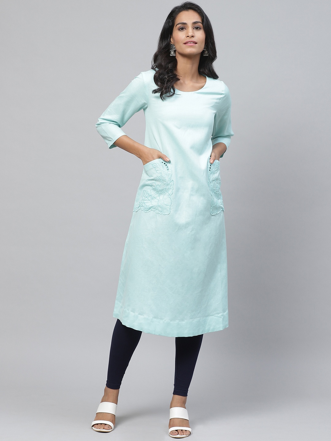 

Biba Women Blue Solid A-Line Kurta