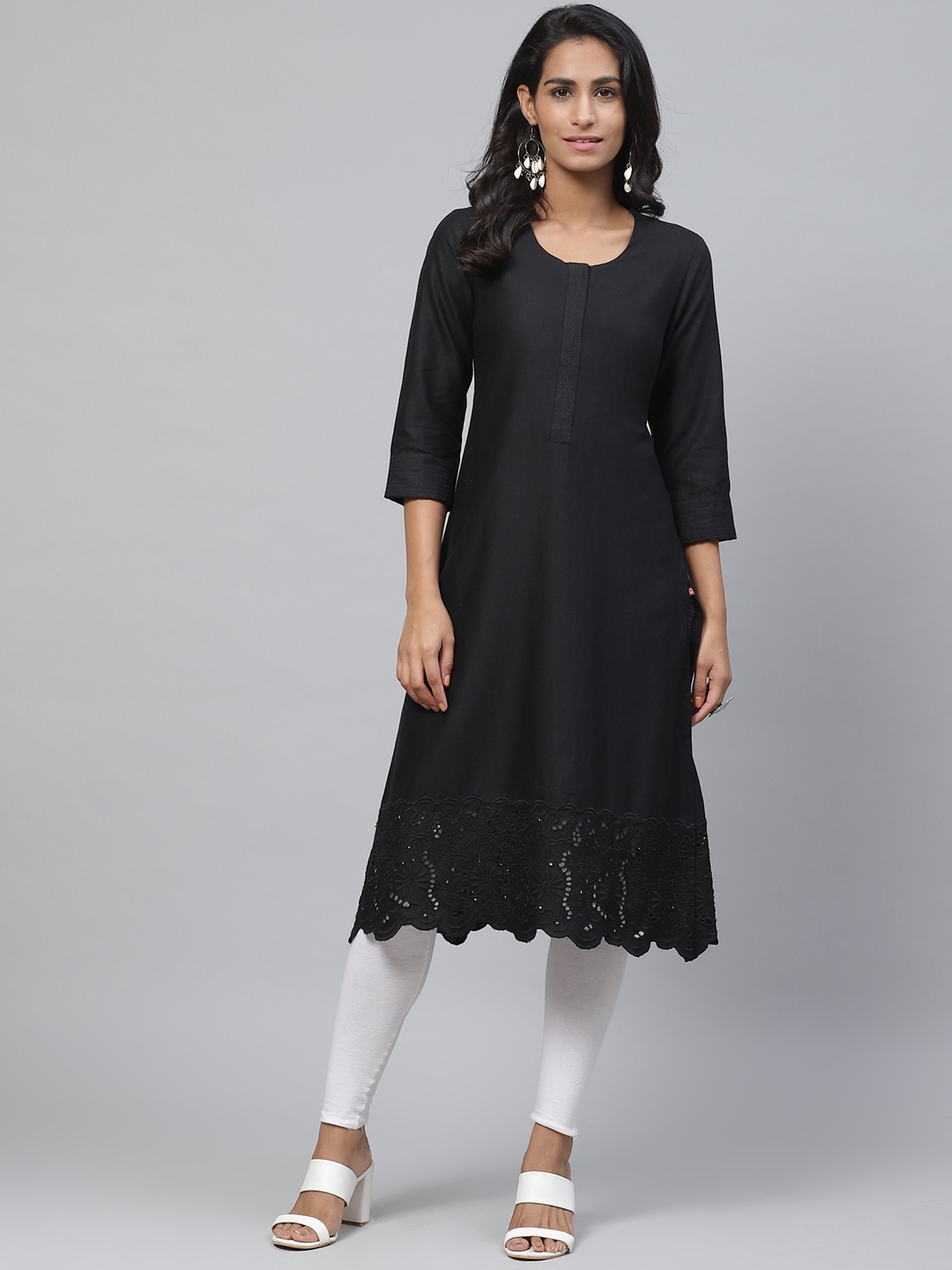 

Biba Women Black Solid A-Line Kurta