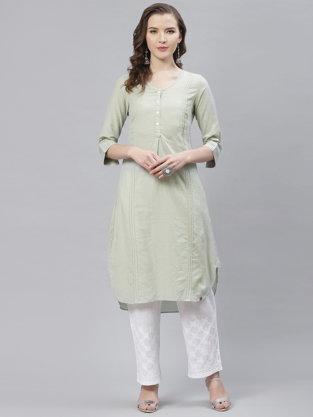 

Biba Women Green Solid A-Line Kurta