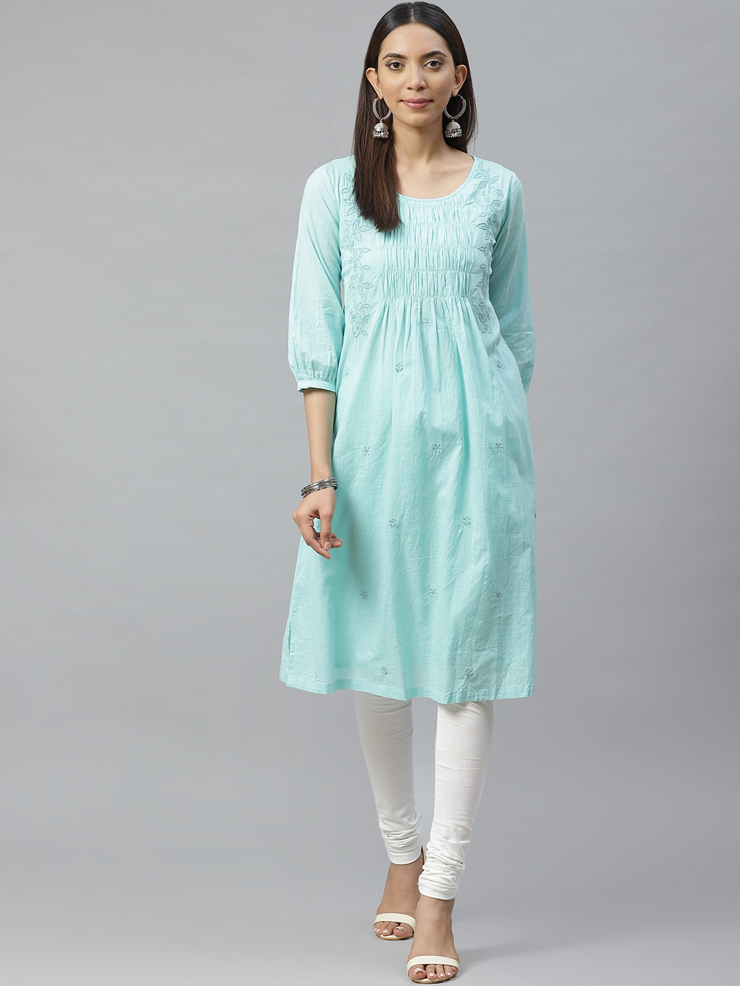 

Biba Women Blue Embroidered A-Line Kurta