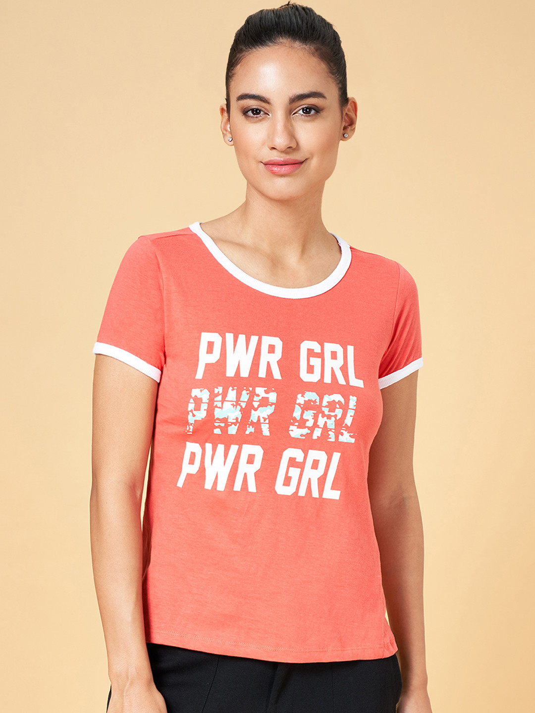 

Ajile by Pantaloons Women Pink Printed Round Neck Pure Cotton T-shirt