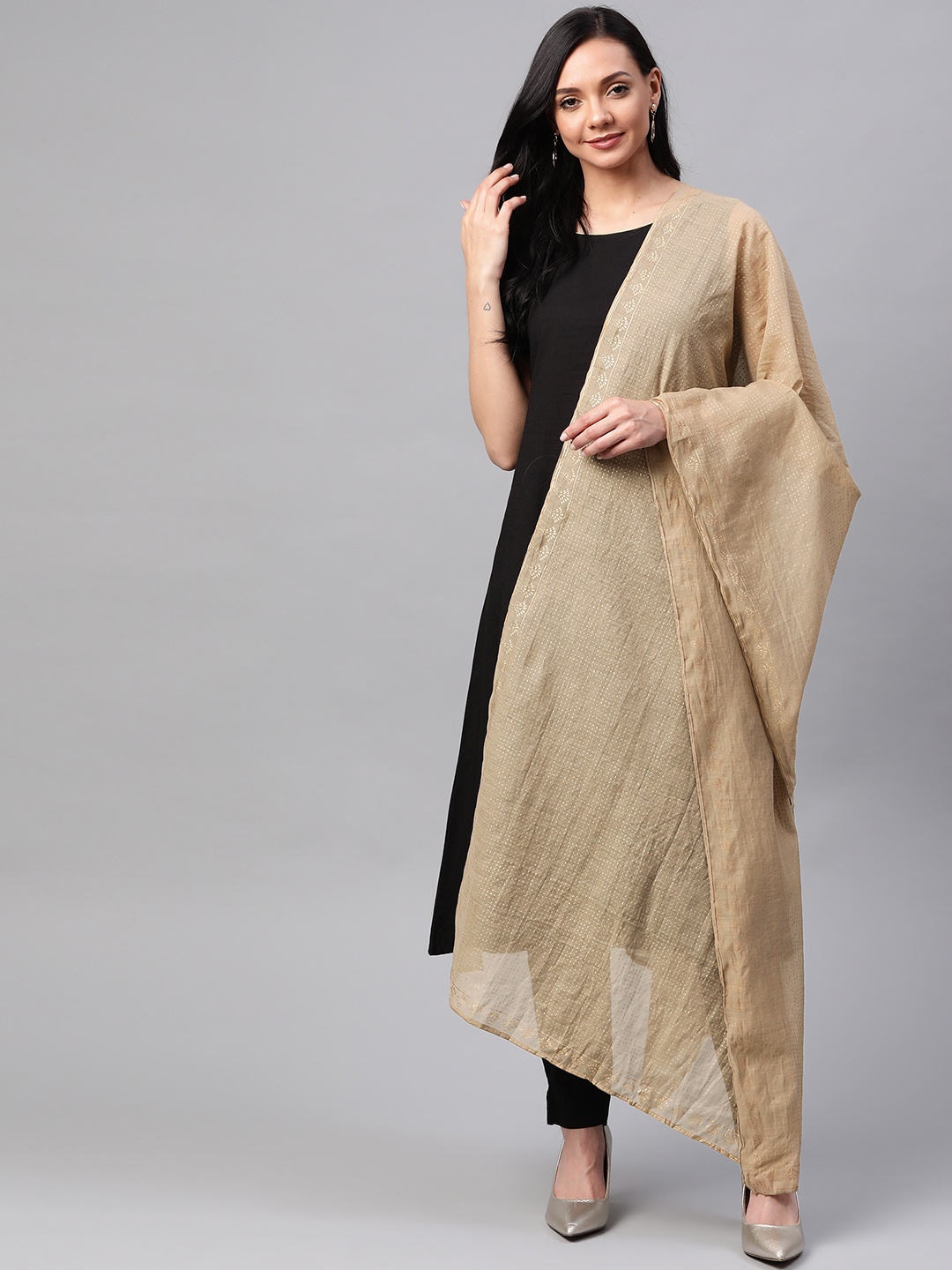 

Biba Beige & Golden Printed Dupatta