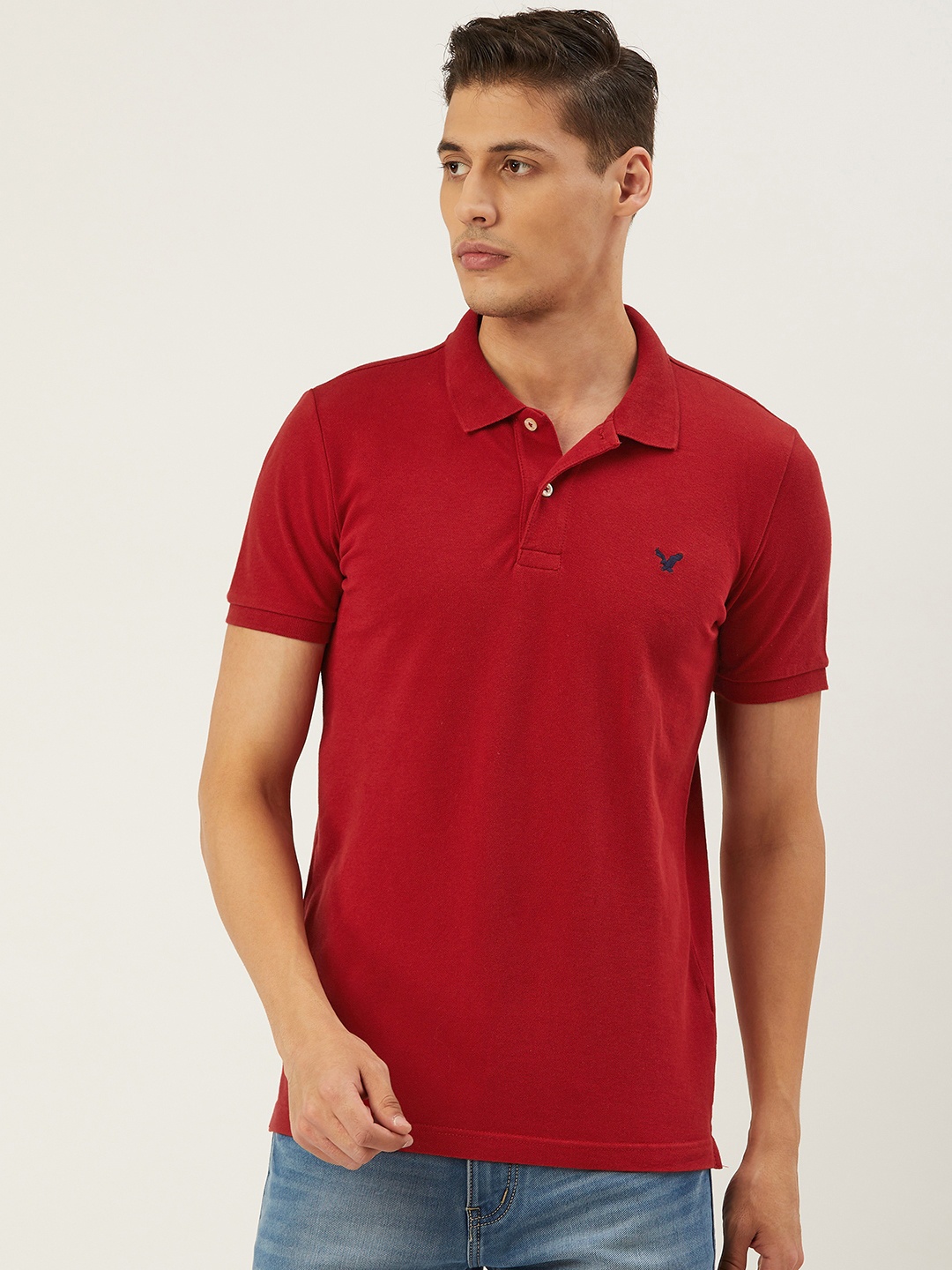 

AMERICAN EAGLE OUTFITTERS Men Red Solid Polo Collar T-shirt