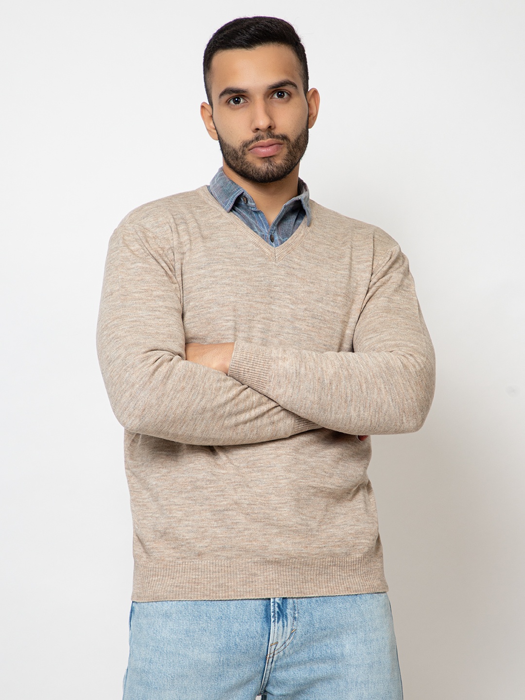 

ARMISTO Men Cream-Coloured Solid Woolen Pullover Sweater