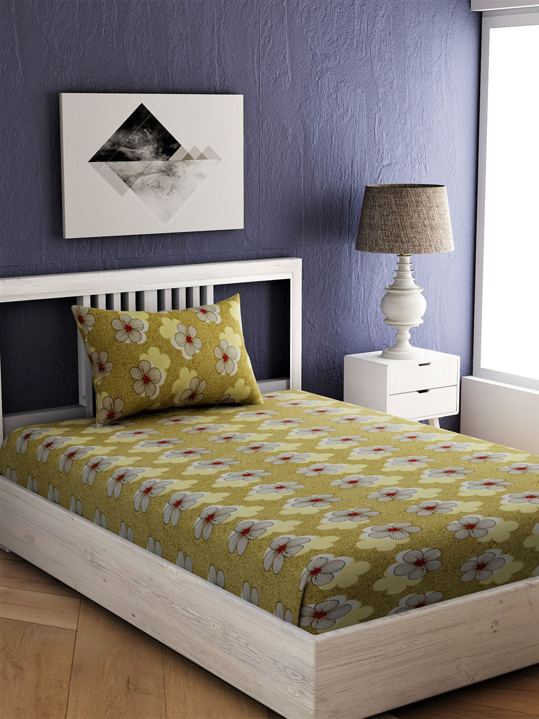 

EverHOME Green Floral 144 TC Cotton 1 Single Bedsheet with 1 Pillow Cover