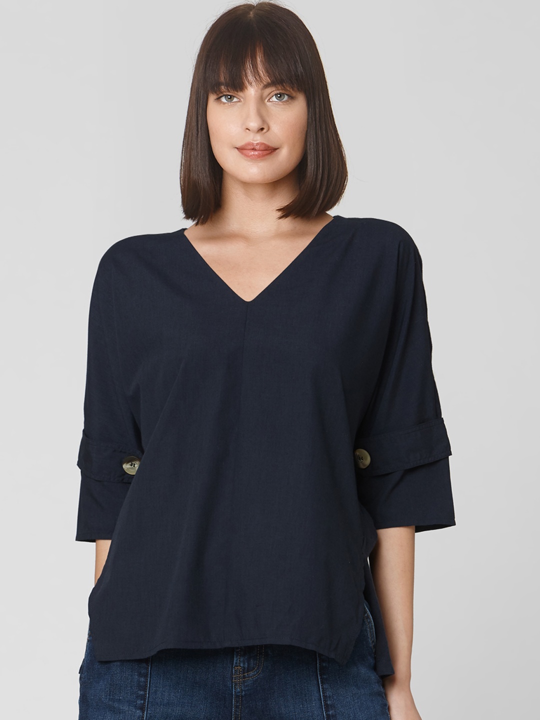 

Vero Moda Women Navy Blue Solid Regular Top