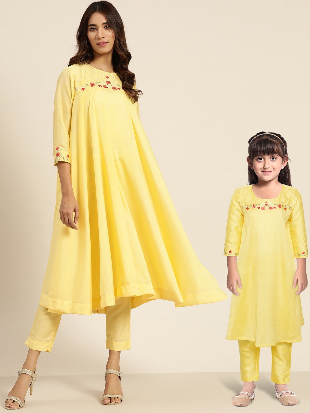 

Sangria Girls Yellow & Red Yoke Design Kurta with Trousers