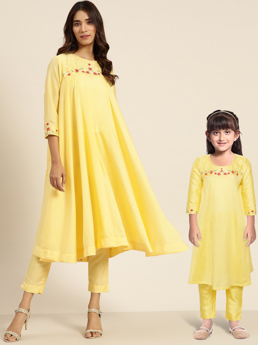 

Sangria Women Yellow & Red Yoke Design Kurta with Trousers
